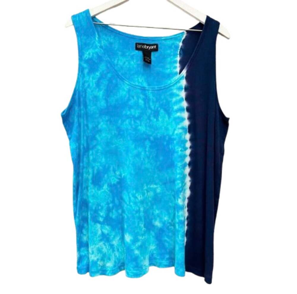 LANE BRYANT Tie Dye Split Panel Tank Top Blue Navy Womens Size 22 24
